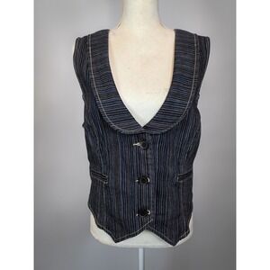 AMX Denim Vest Button Up XL Scoop Neck Cinch Back NWT